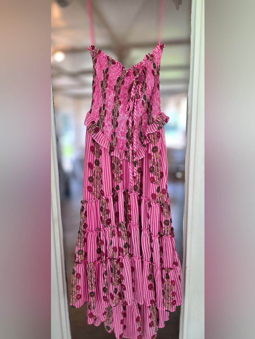 Free People Pink Floral High-Low Strapless Maxi Dress Pink Alejandro Beach Large - Picture 2 of 5